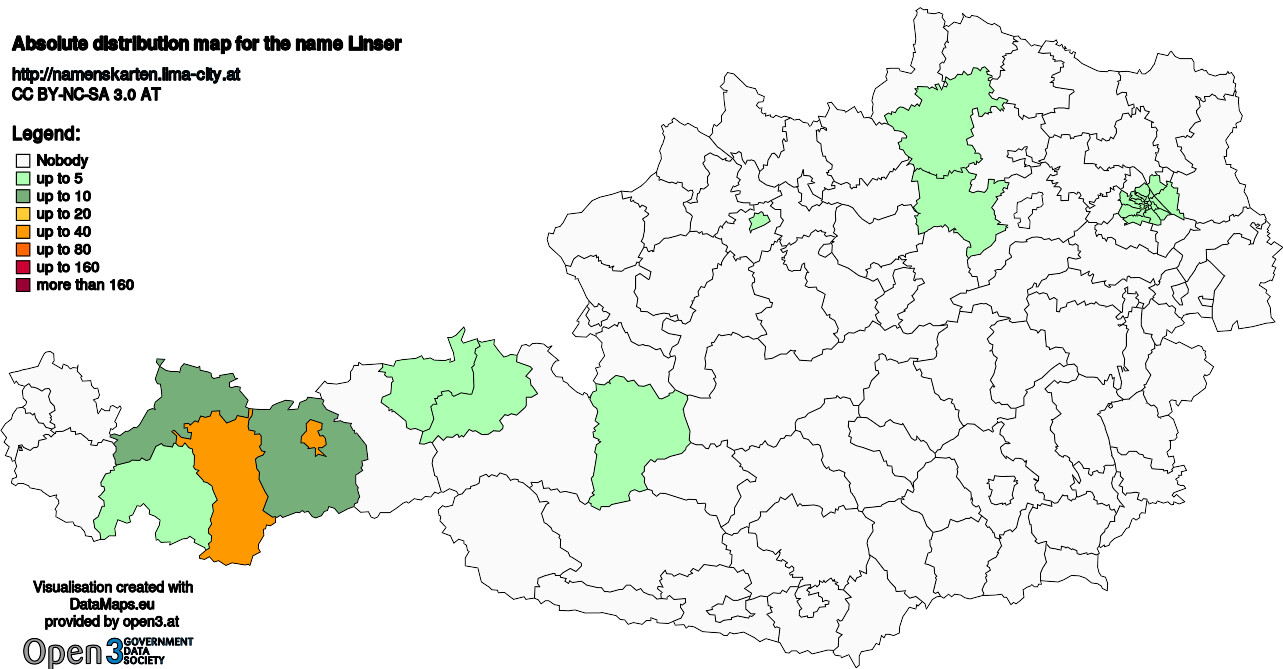 Absolute Distribution maps for surname Linser