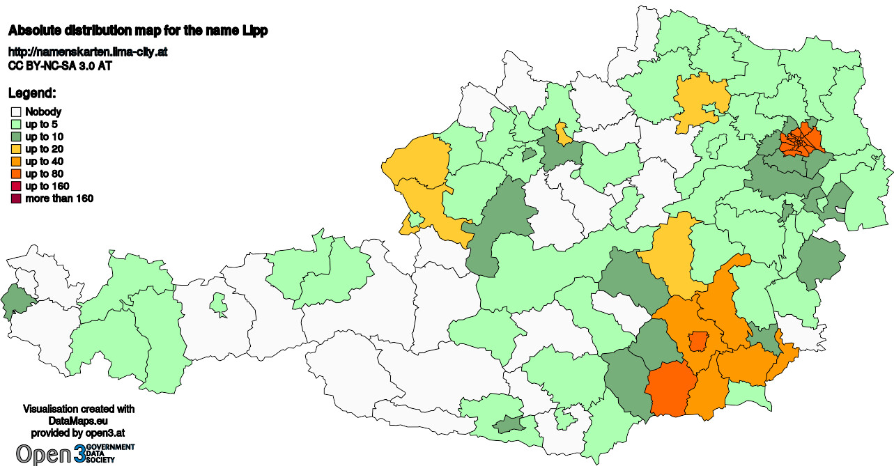 Absolute Distribution maps for surname Lipp