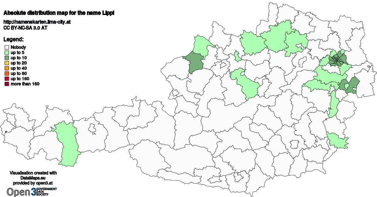 Absolute Distribution maps for surname Lippl