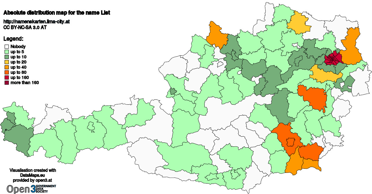 Absolute Distribution maps for surname List