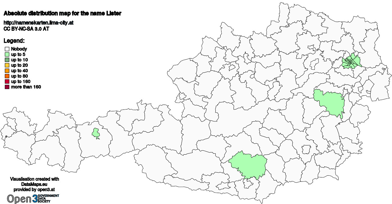 Absolute Distribution maps for surname Lister