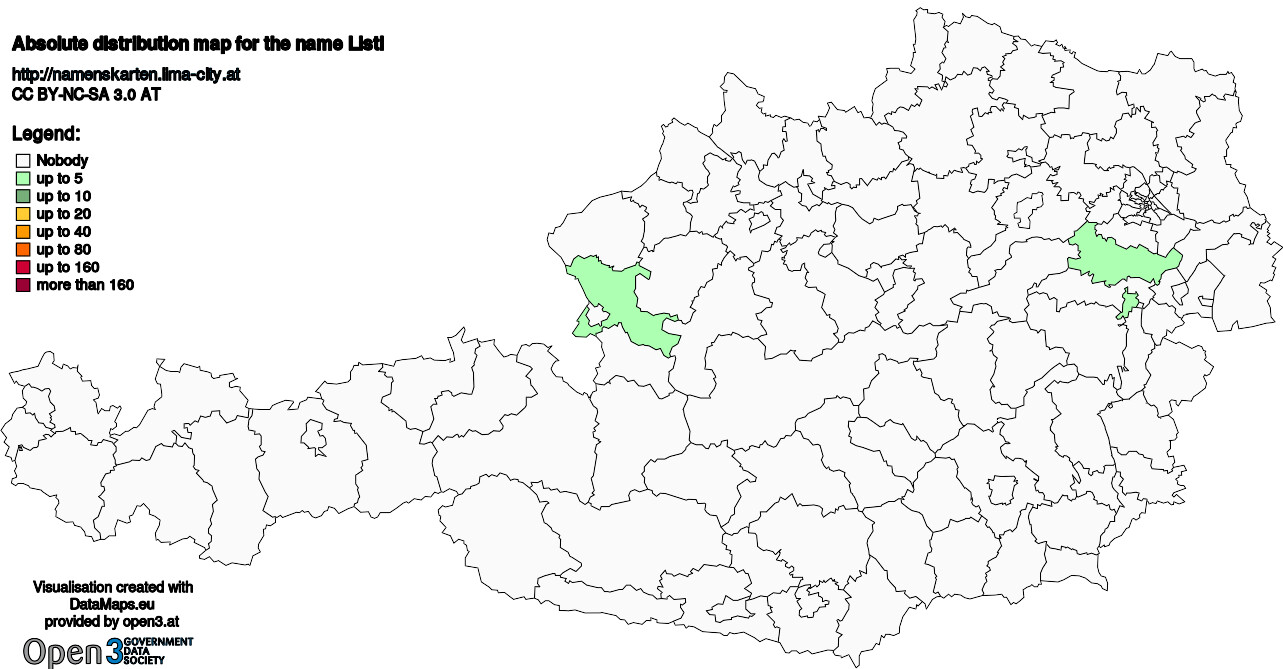 Absolute Distribution maps for surname Listl