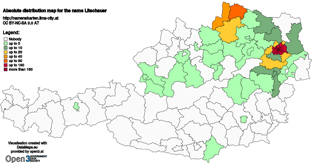 Absolute Distribution maps for surname Litschauer