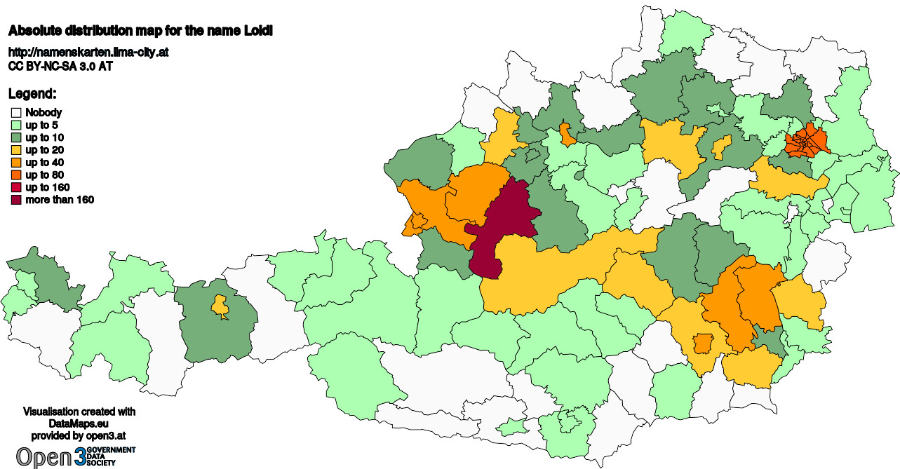 Absolute Distribution maps for surname Loidl