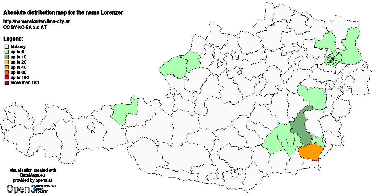 Absolute Distribution maps for surname Lorenzer