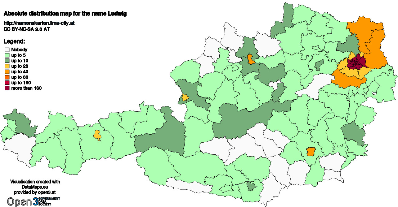 Absolute Distribution maps for surname Ludwig