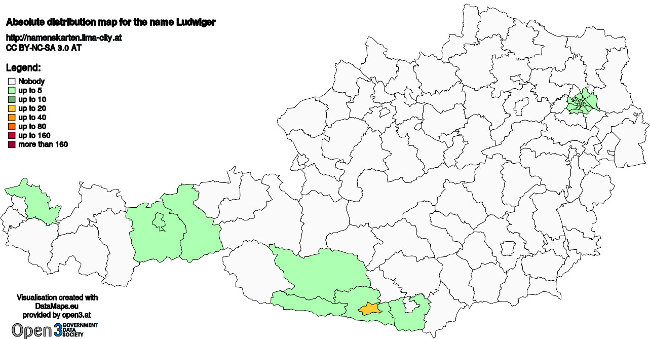 Absolute Distribution maps for surname Ludwiger