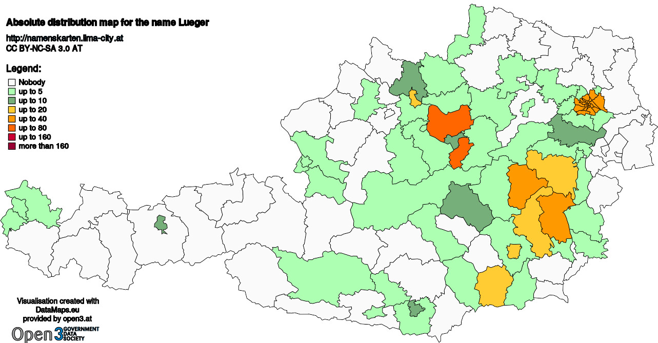 Absolute Distribution maps for surname Lueger