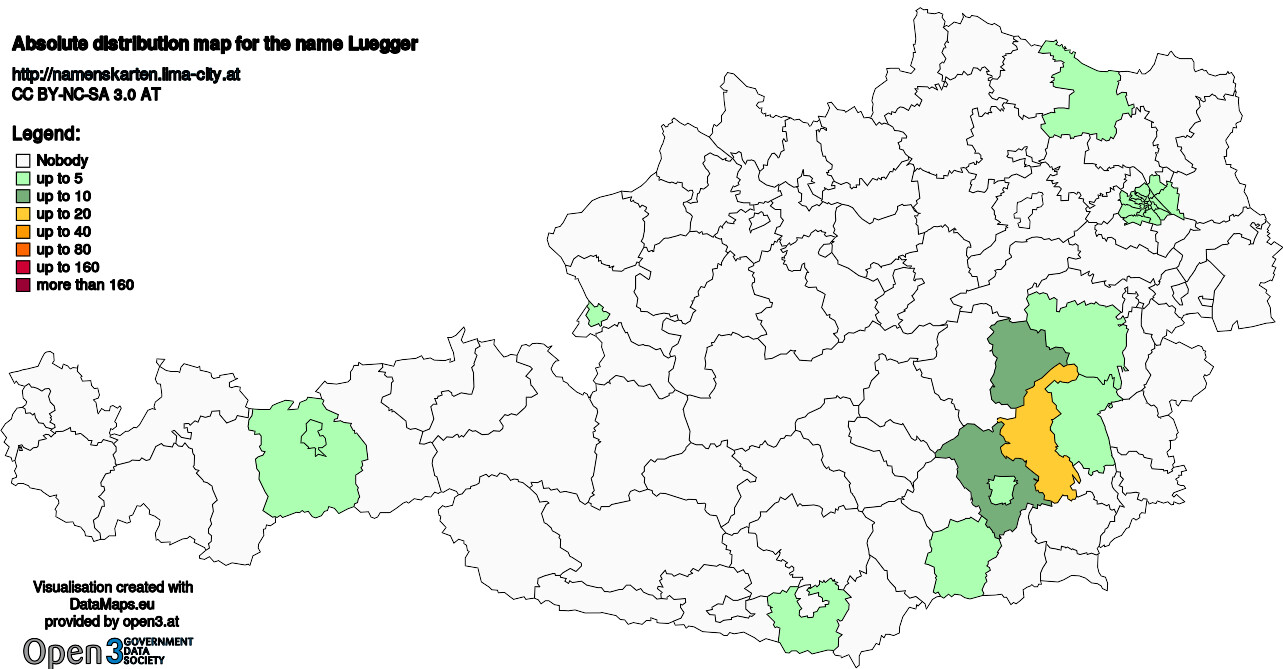 Absolute Distribution maps for surname Luegger