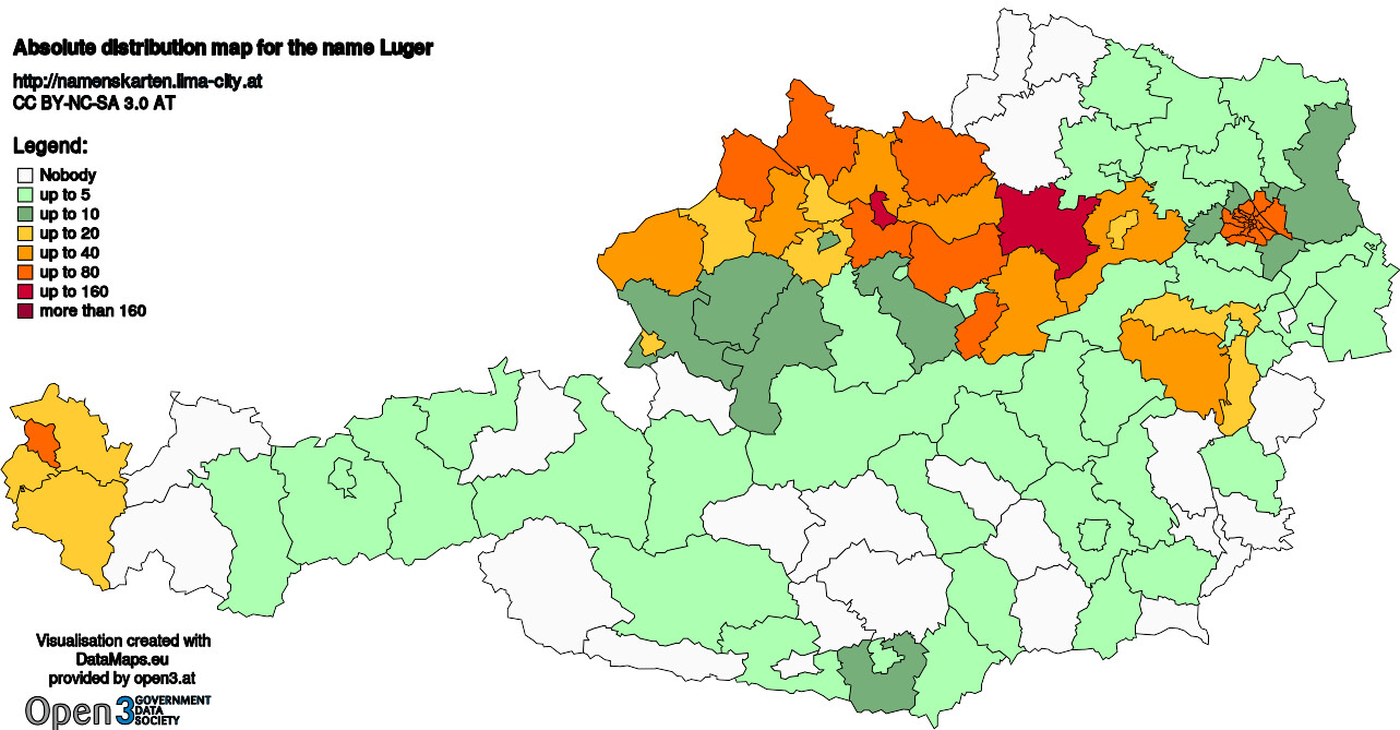 Absolute Distribution maps for surname Luger