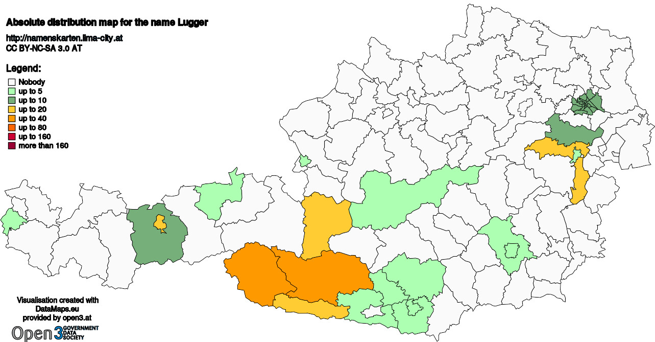 Absolute Distribution maps for surname Lugger