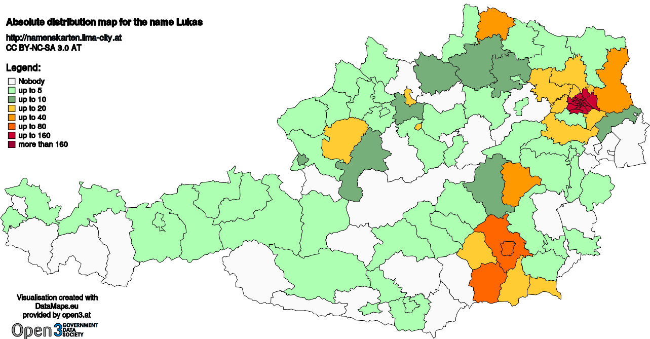 Absolute Distribution maps for surname Lukas