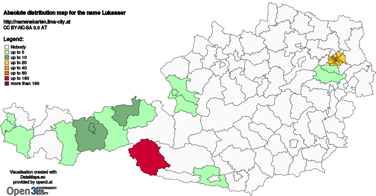 Absolute Distribution maps for surname Lukasser