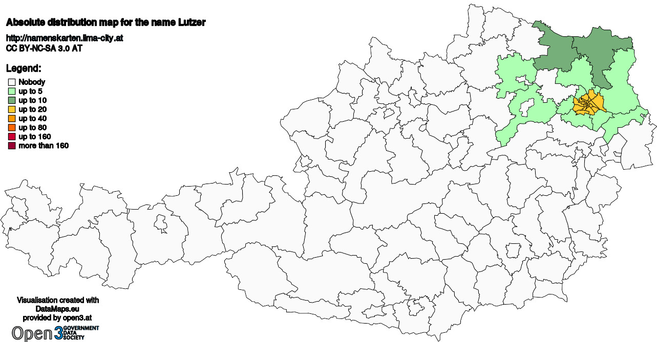 Absolute Distribution maps for surname Lutzer