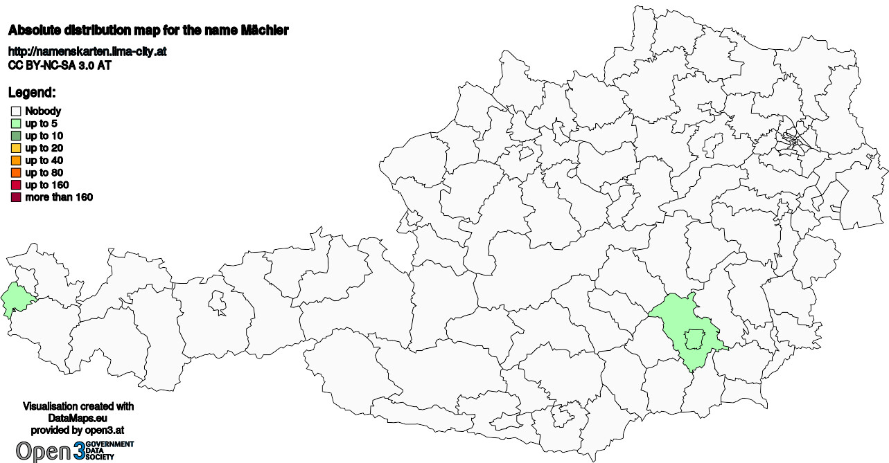 Absolute Distribution maps for surname Mächler