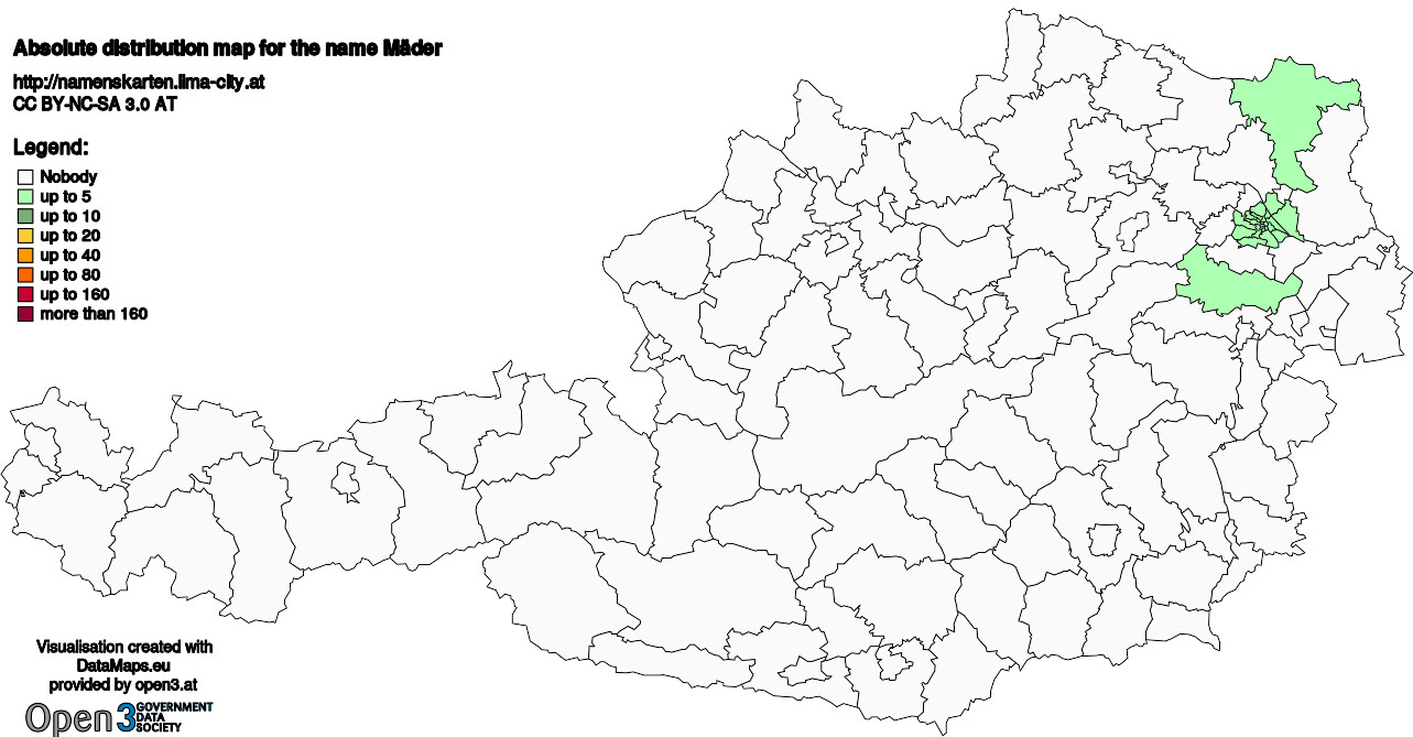 Absolute Distribution maps for surname Mäder