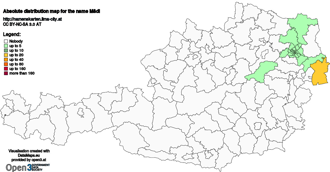 Absolute Distribution maps for surname Mädl