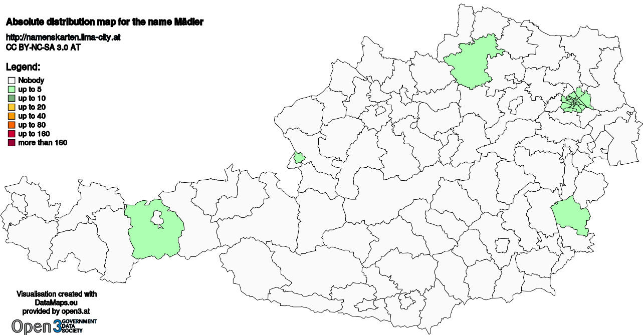 Absolute Distribution maps for surname Mädler