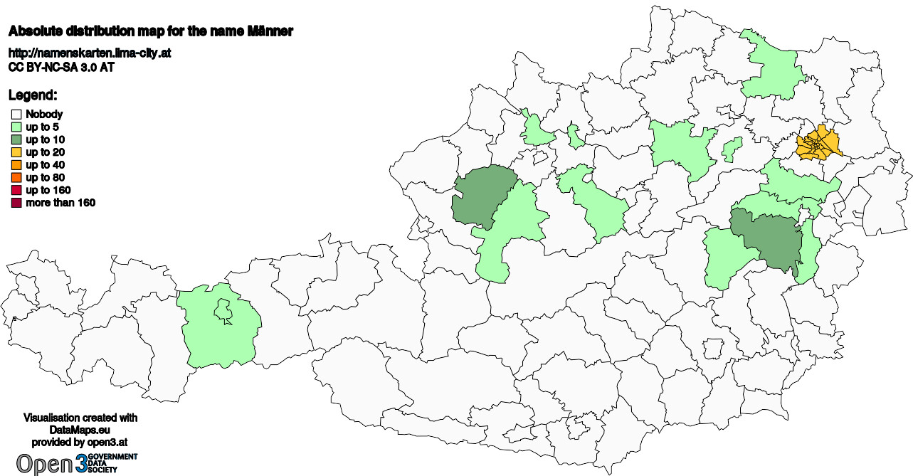 Absolute Distribution maps for surname Männer