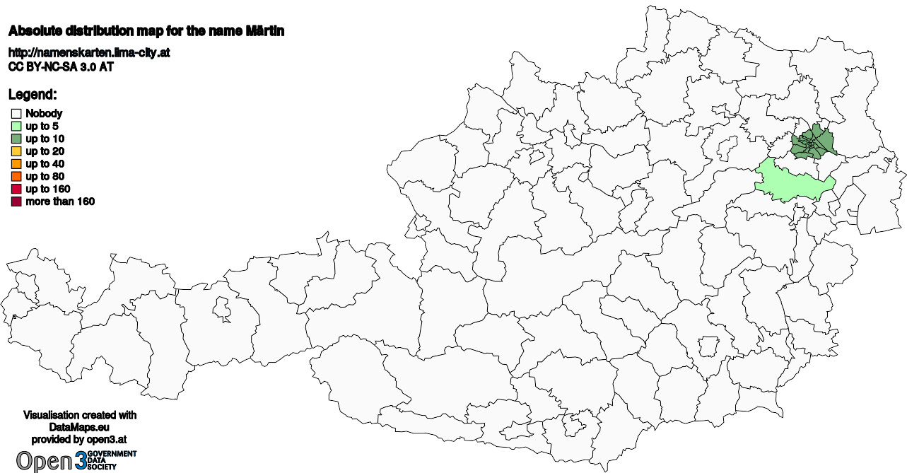 Absolute Distribution maps for surname Märtin