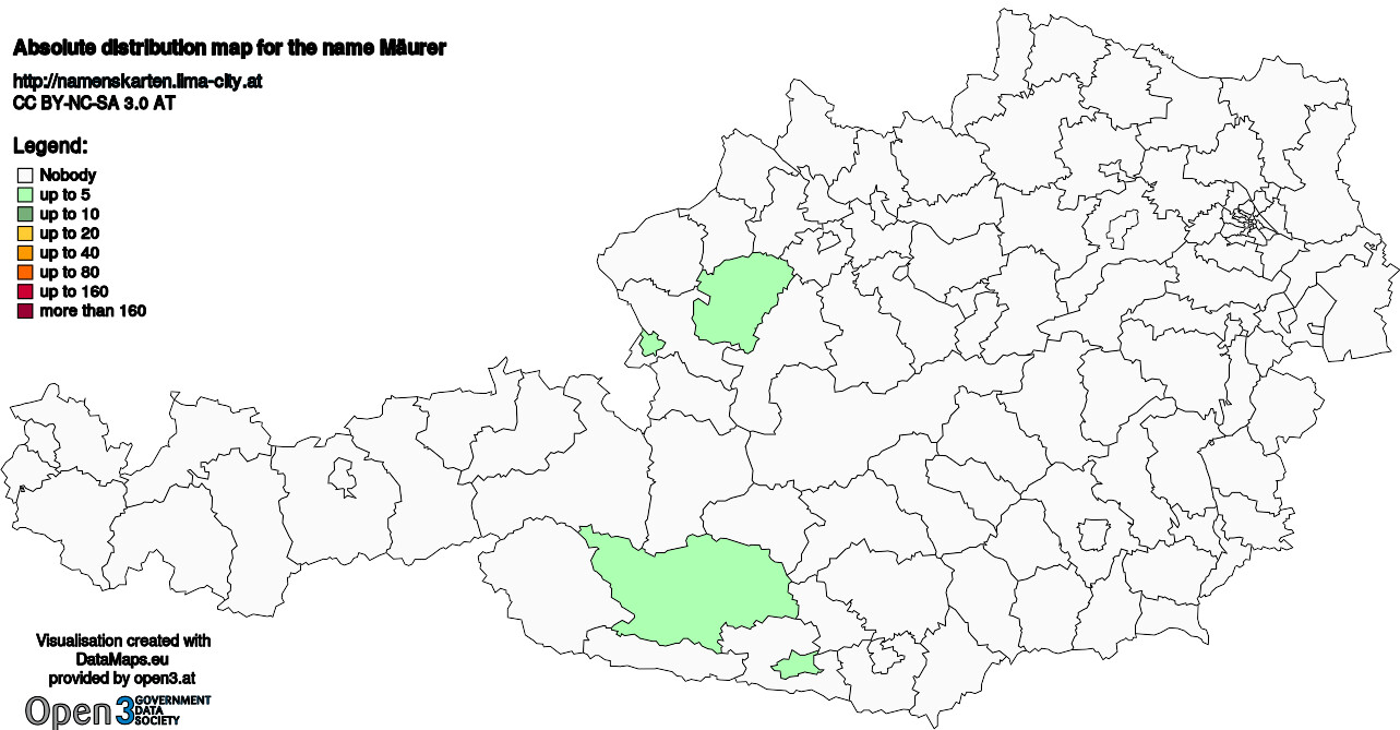 Absolute Distribution maps for surname Mäurer