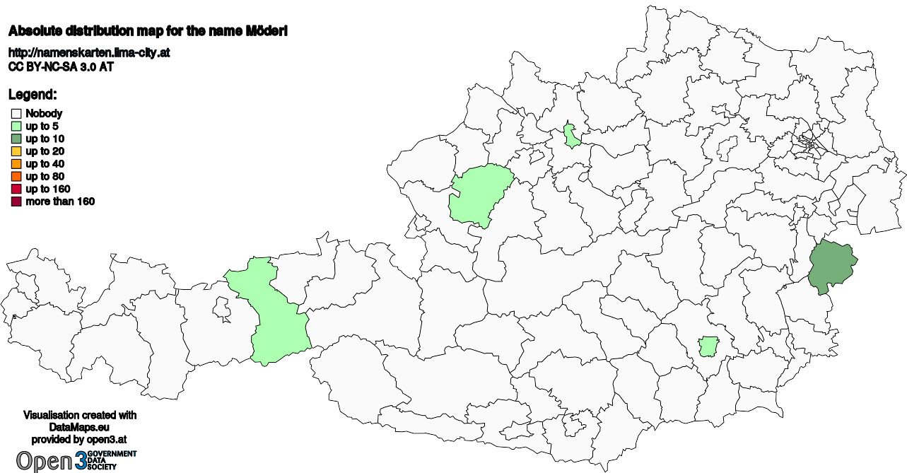 Absolute Distribution maps for surname Möderl