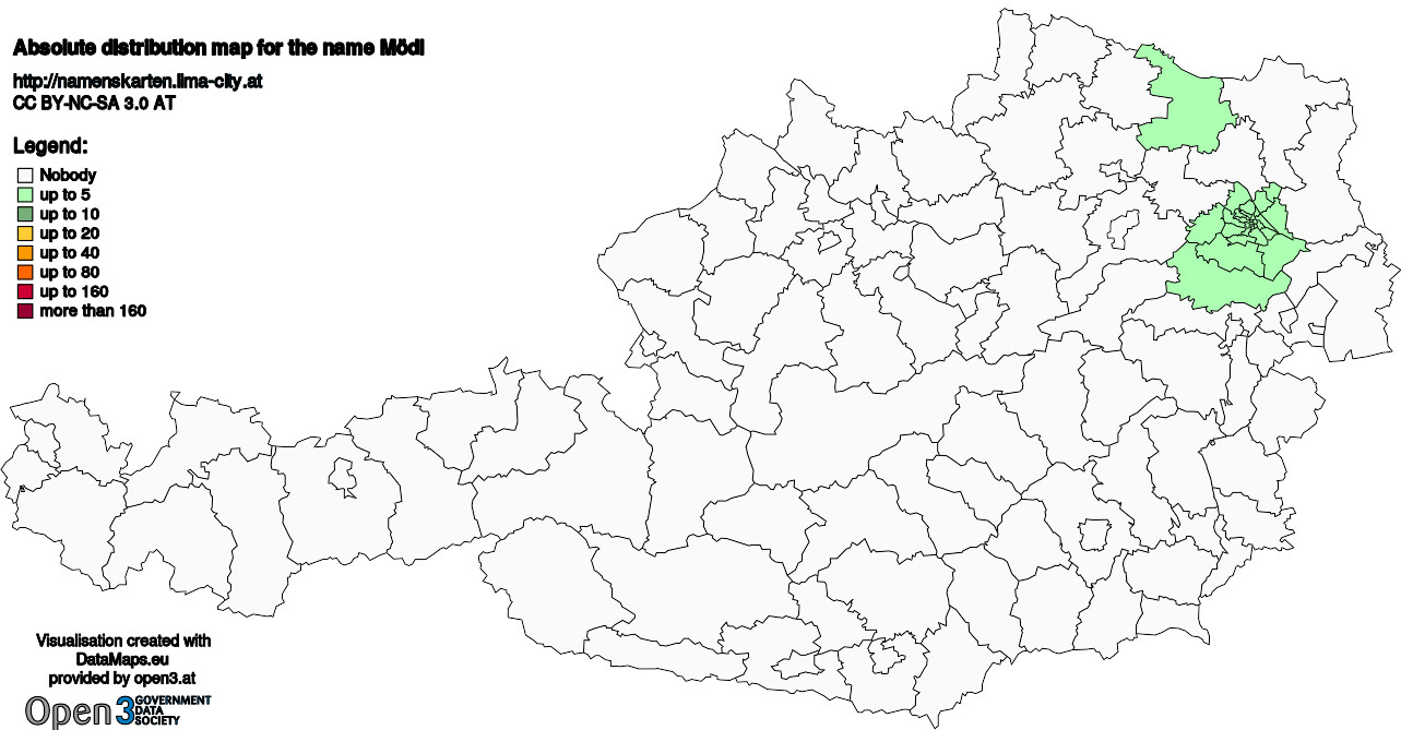 Absolute Distribution maps for surname Mödl