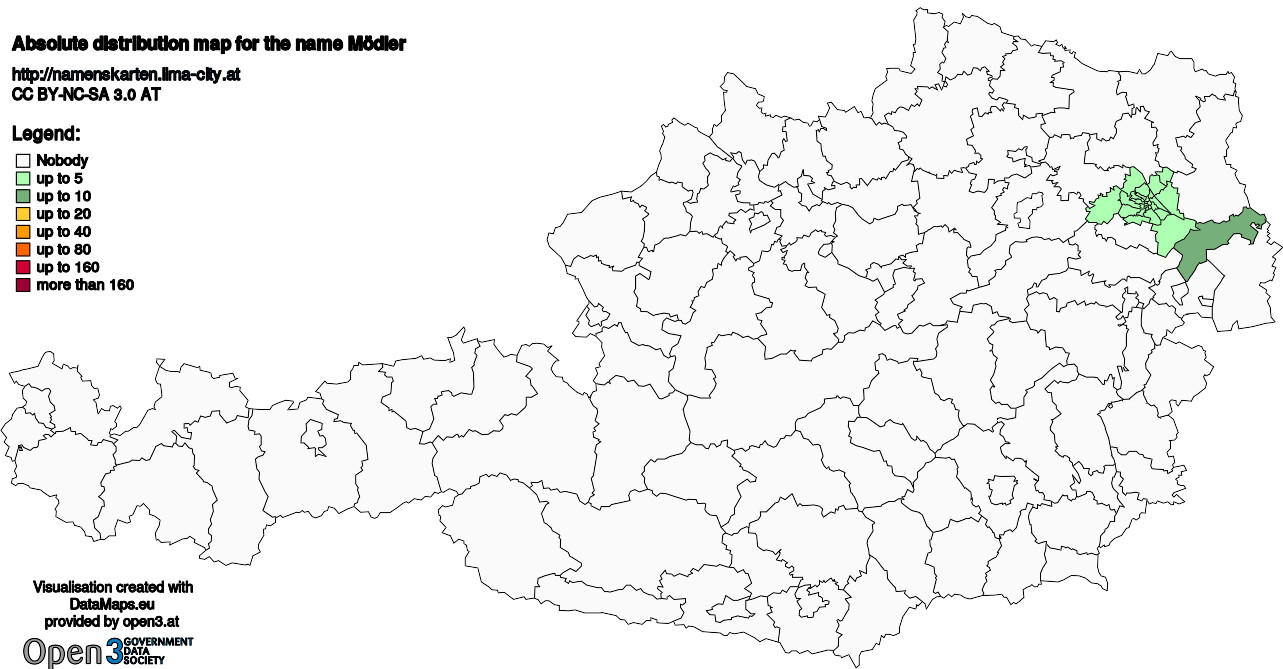 Absolute Distribution maps for surname Mödler