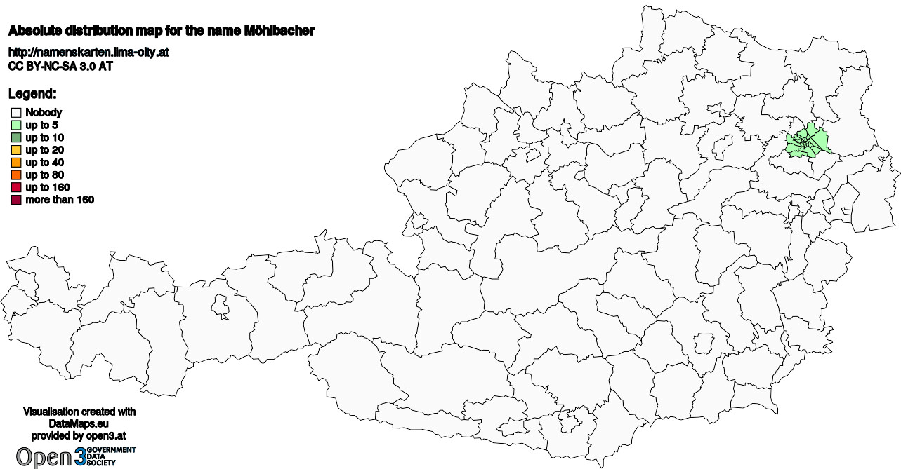 Absolute Distribution maps for surname Möhlbacher