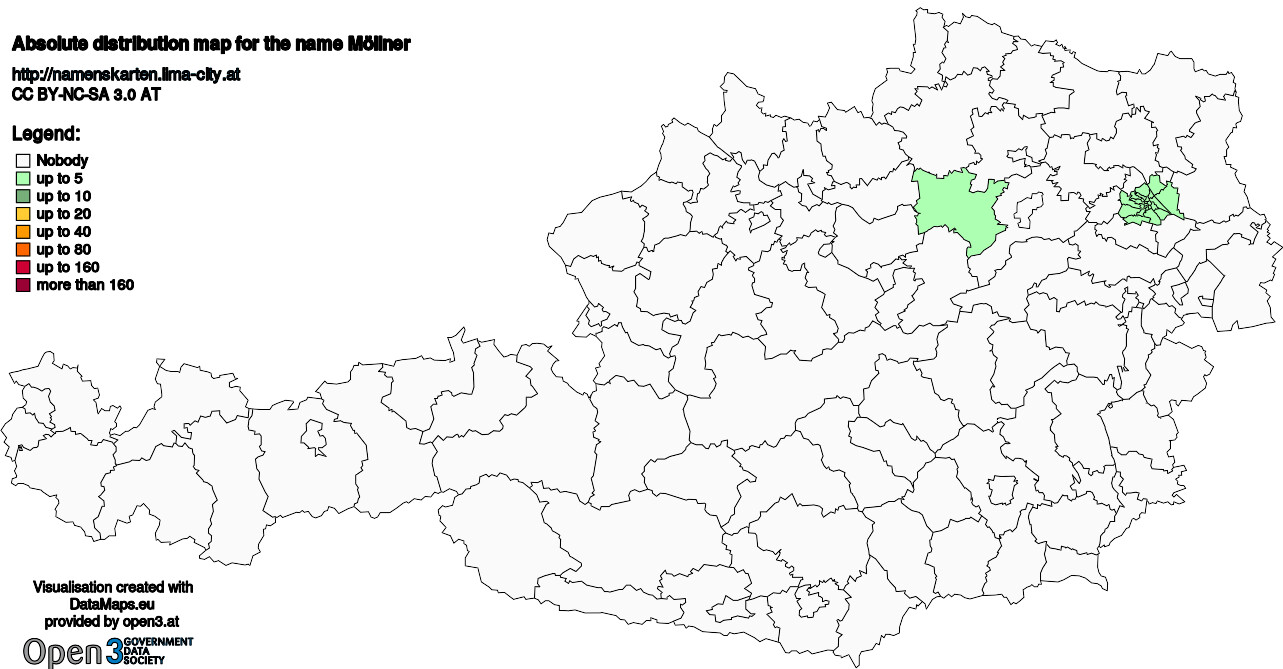 Absolute Distribution maps for surname Möllner