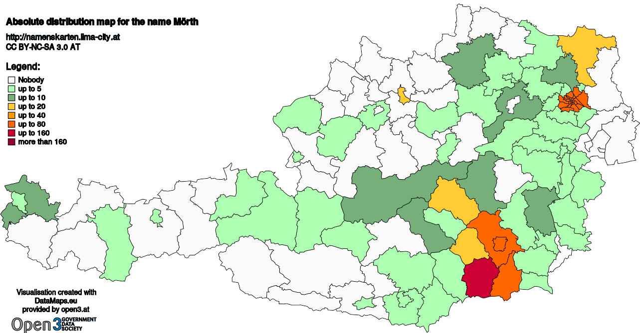 Absolute Distribution maps for surname Mörth