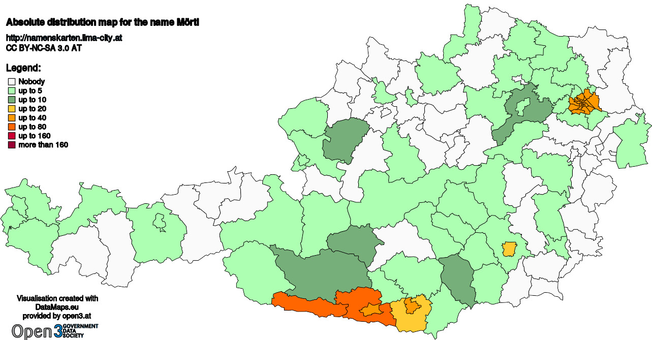 Absolute Distribution maps for surname Mörtl