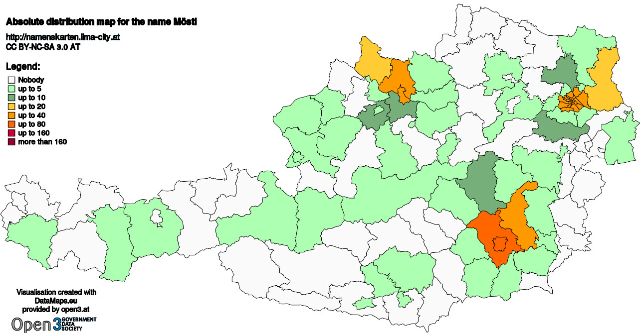 Absolute Distribution maps for surname Möstl