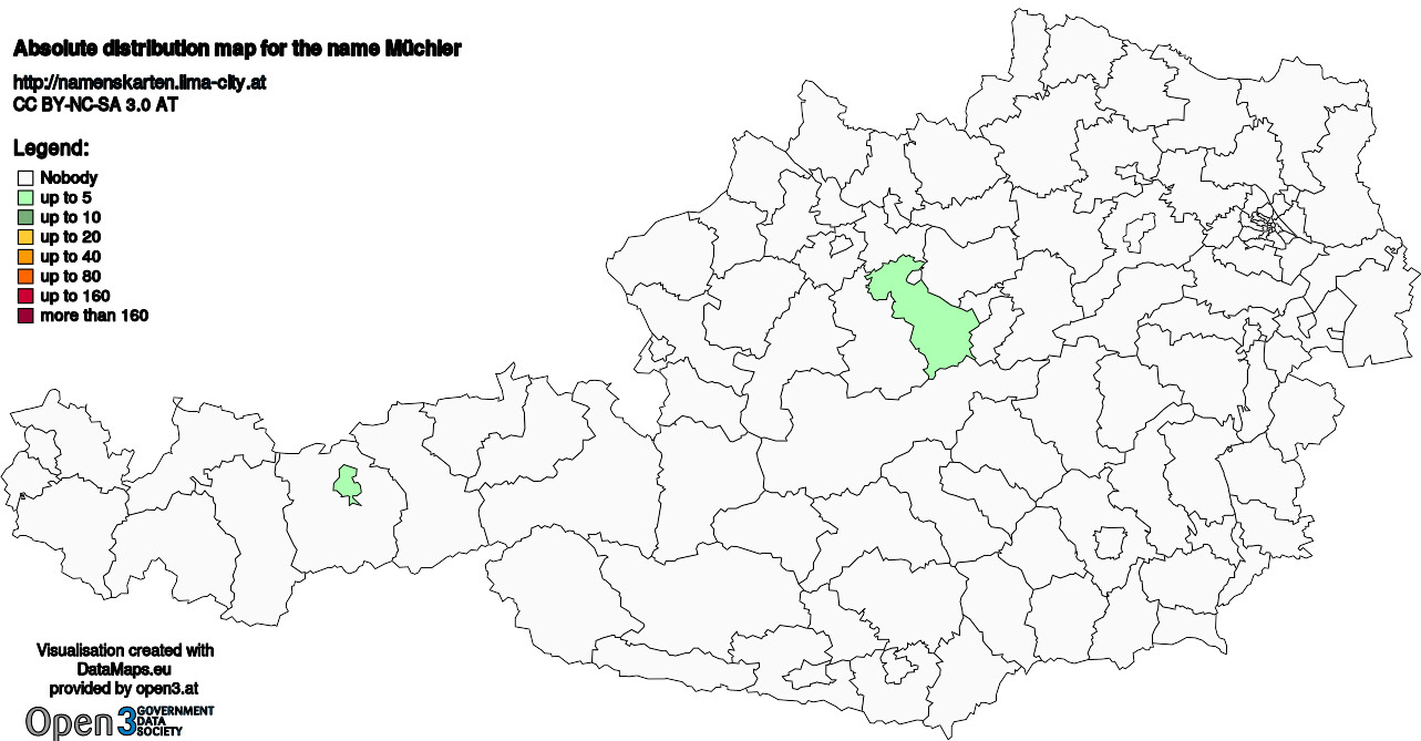 Absolute Distribution maps for surname Müchler