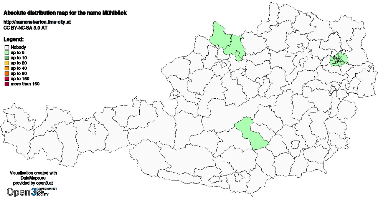 Absolute Distribution maps for surname Mühlbäck