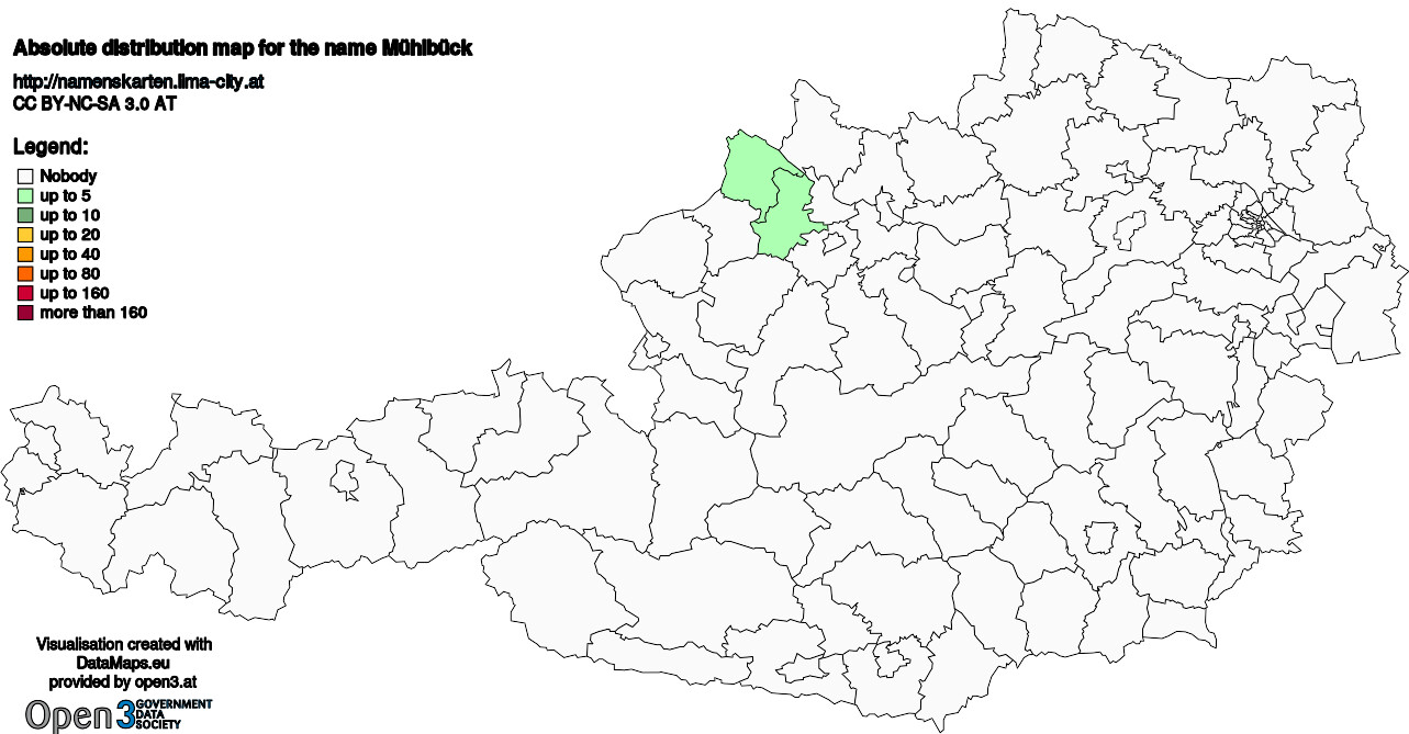 Absolute Distribution maps for surname Mühlbück