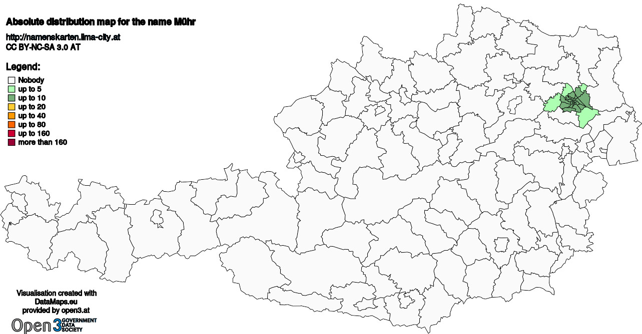 Absolute Distribution maps for surname Mühr