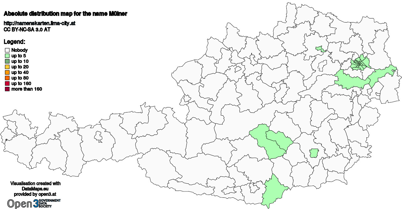 Absolute Distribution maps for surname Mülner