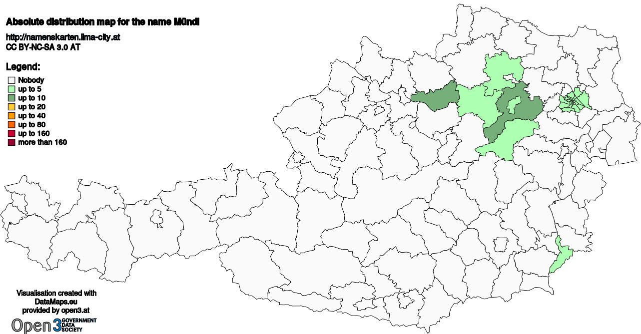 Absolute Distribution maps for surname Mündl