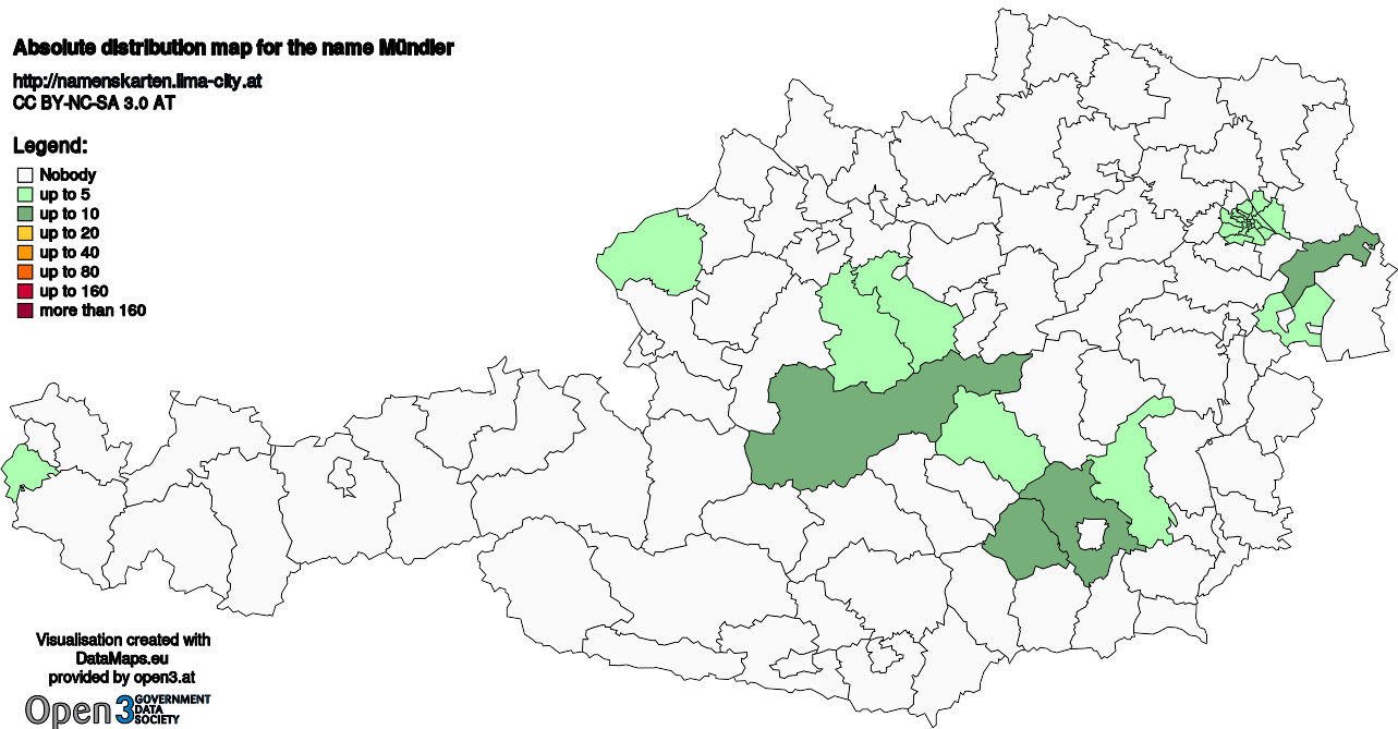 Absolute Distribution maps for surname Mündler