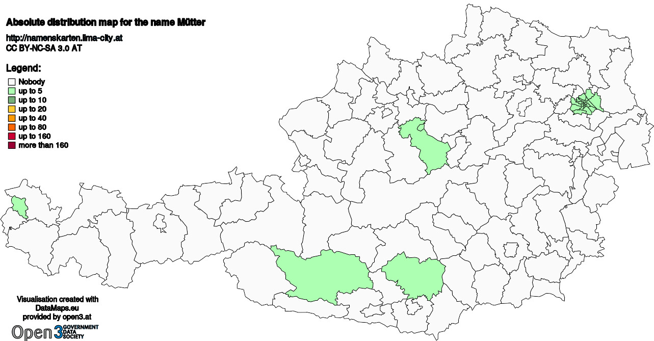 Absolute Distribution maps for surname Mütter