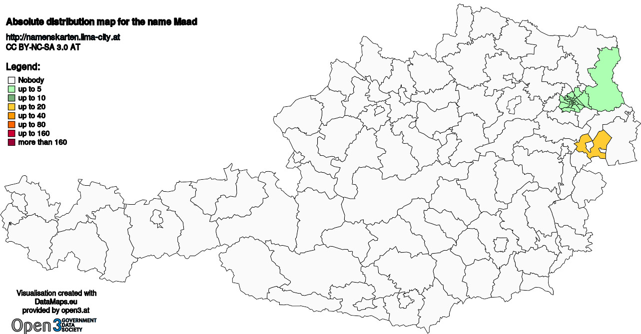 Absolute Distribution maps for surname Maad