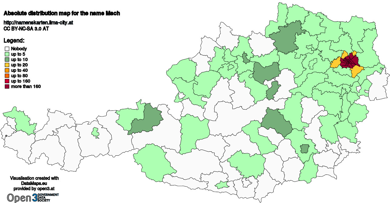 Absolute Distribution maps for surname Mach