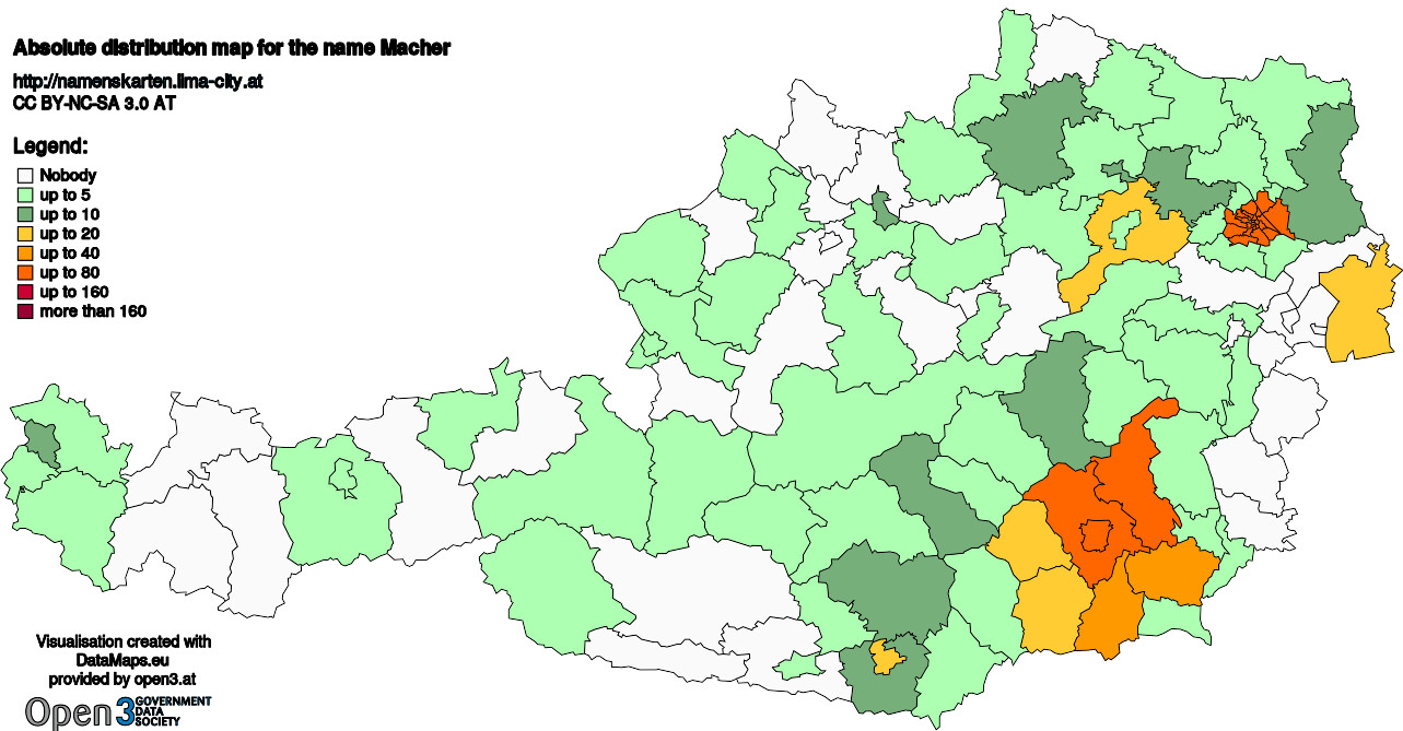 Absolute Distribution maps for surname Macher