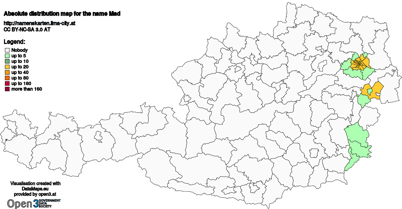 Absolute Distribution maps for surname Mad