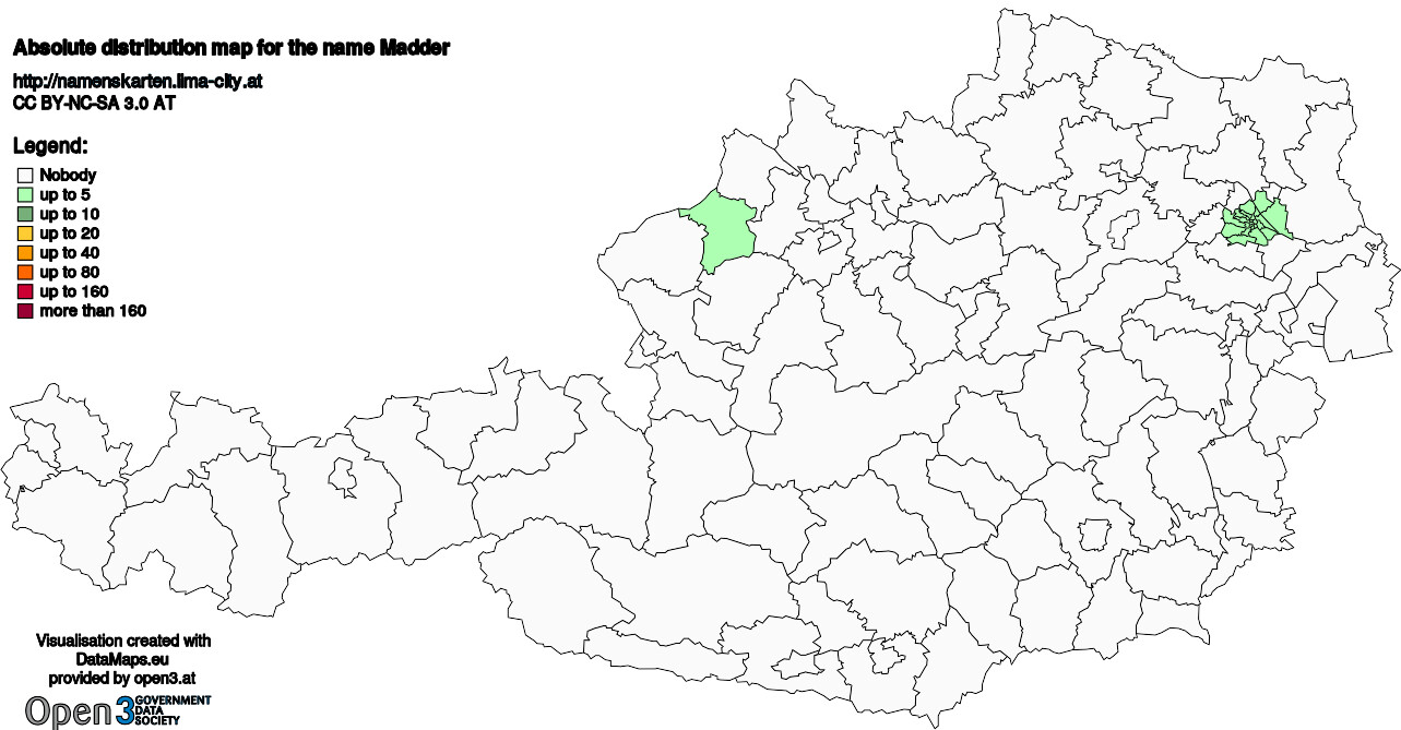 Absolute Distribution maps for surname Madder