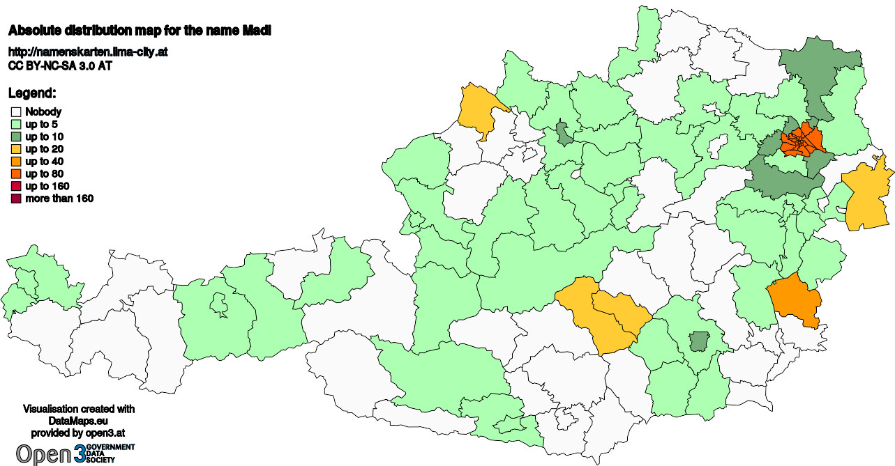 Absolute Distribution maps for surname Madl