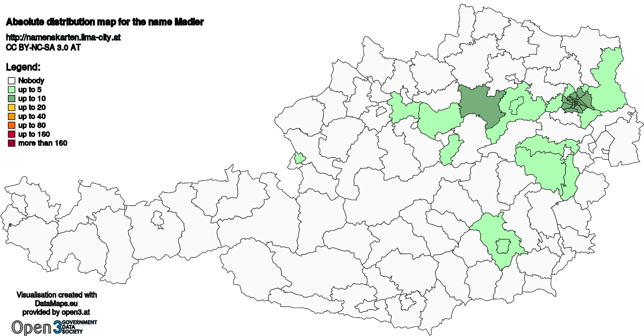 Absolute Distribution maps for surname Madler