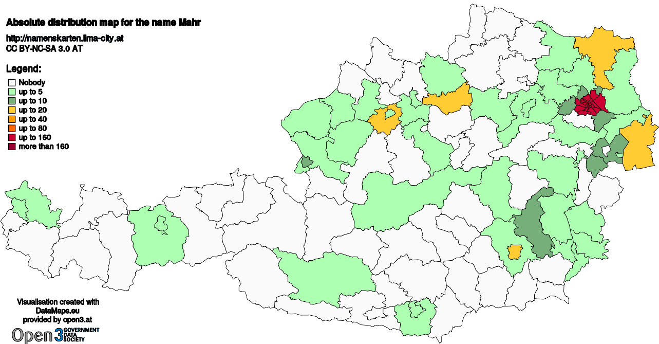 Absolute Distribution maps for surname Mahr