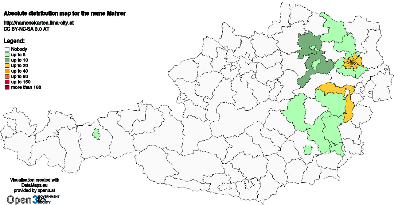 Absolute Distribution maps for surname Mahrer